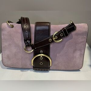 Coach SoHo Pink Suede Envelope Bag Brown Leather Trim Gold Hardware Y2K Vintage